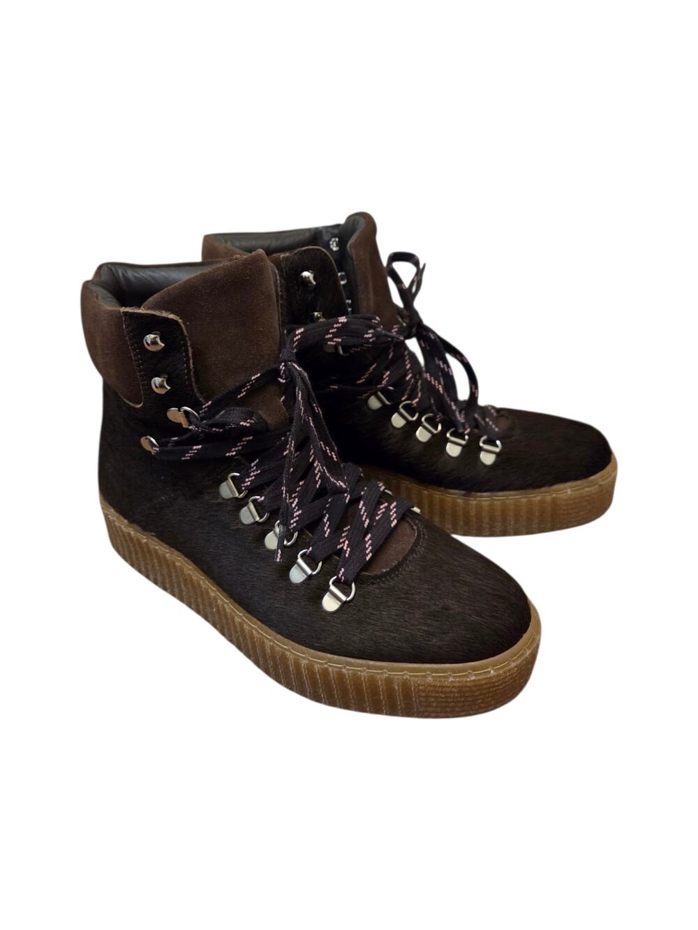 Shoe The Bear Agda Pony Hair Brown Hiking Platform Boots, Women's Size 7.5-8